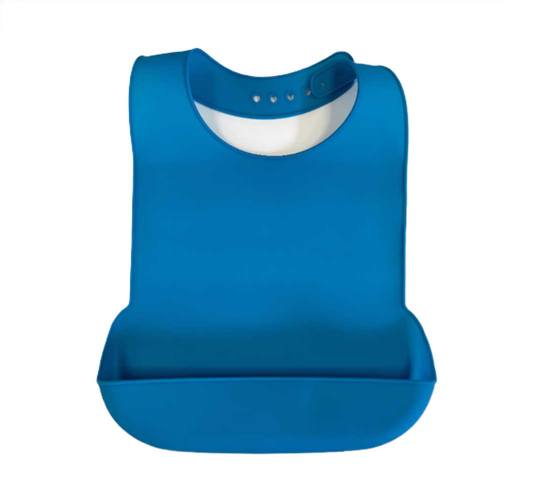 Adult Silicone Bib with Tray - Blue - Medium