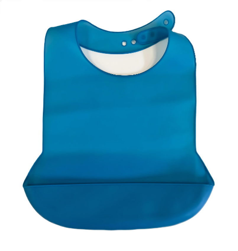Adult Silicone Bib with Tray - Blue - Large