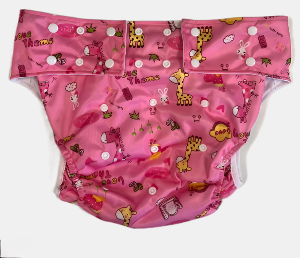 One Size Adult Pocket Nappy - Buttons - Pink Giraffe
